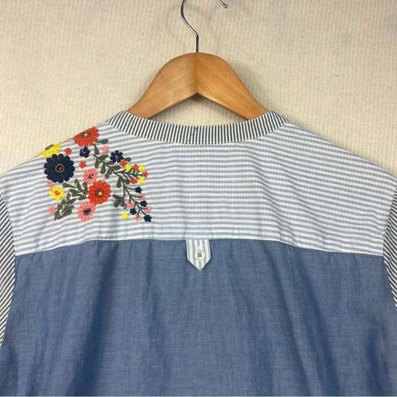 Style & Co. Striped Embroidered Floral Blouse LARGE Boho Cottagecore Lightweight - Picture 11 of 13